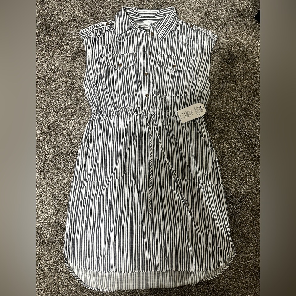 Time & Tru size large cap sleeve dress (navy/white stripes)